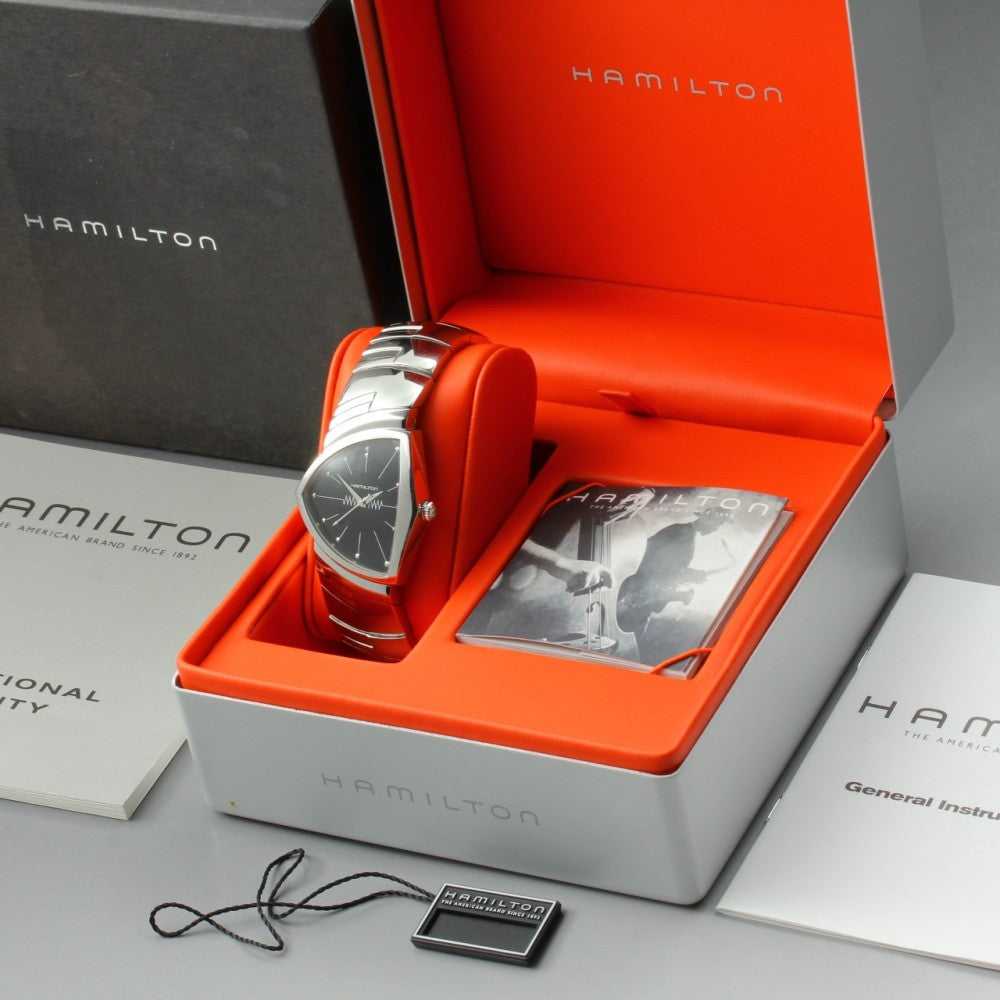 Near MINT HAMILTON Ventura H244110/H24411132 Black Quartz 32.4mm Men's Watch