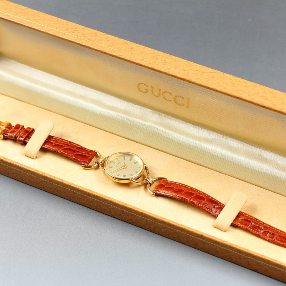 Near MINT GUCCI 6000.2.L Gold Quartz 22.9mm Ladies Watch