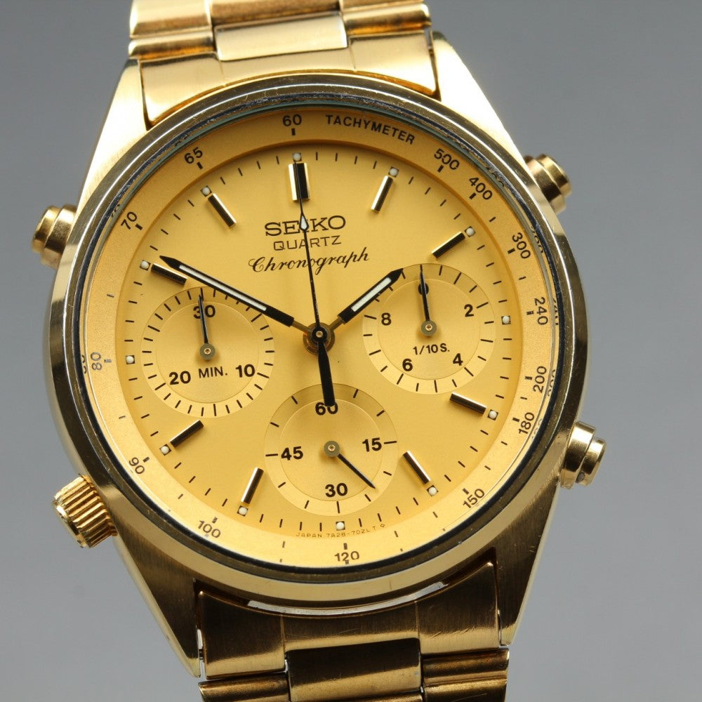 Near MINT SEIKO 7A28-7029 Gold Quartz 36mm Men's Watch 1984