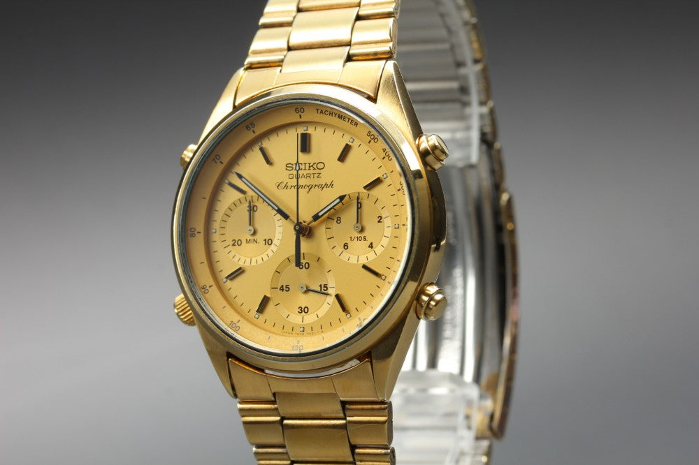 Near MINT SEIKO 7A28-7029 Gold Quartz 36mm Men's Watch 1984