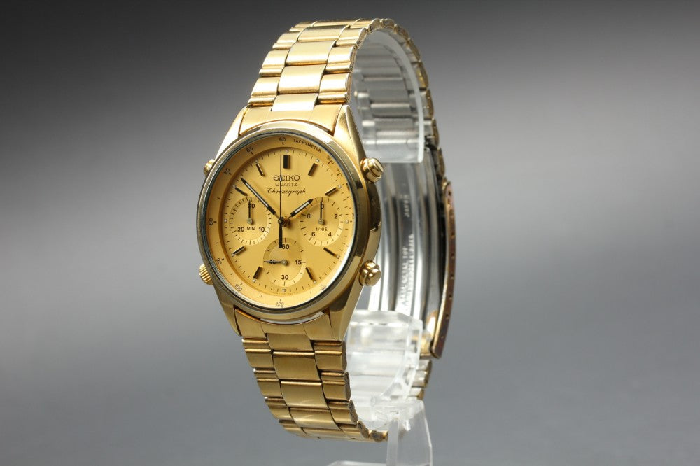 Near MINT SEIKO 7A28-7029 Gold Quartz 36mm Men's Watch 1984
