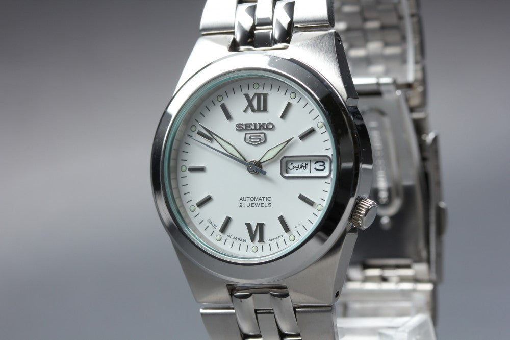 Near MINT SEIKO 5 7S26-02V0 White Auto 34.2mm Men's Watch