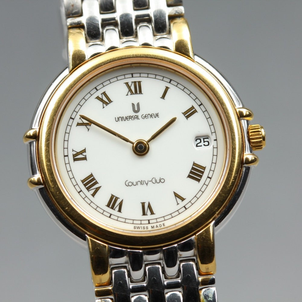 Near MINT UNIVERSAL GENEVE Country Club 07-0002-004 White Quartz 25.5mm Ladies Watch