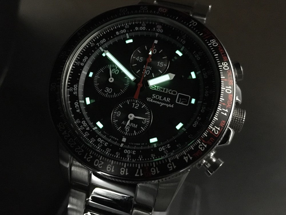 Near MINT SEIKO Solar Chronograph V172-0AC0 Black Solar 41.8mm Men's Watch