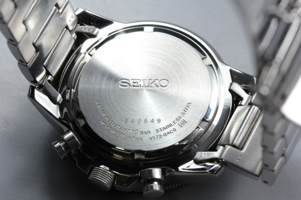 Near MINT SEIKO Solar Chronograph V172-0AC0 Black Solar 41.8mm Men's Watch