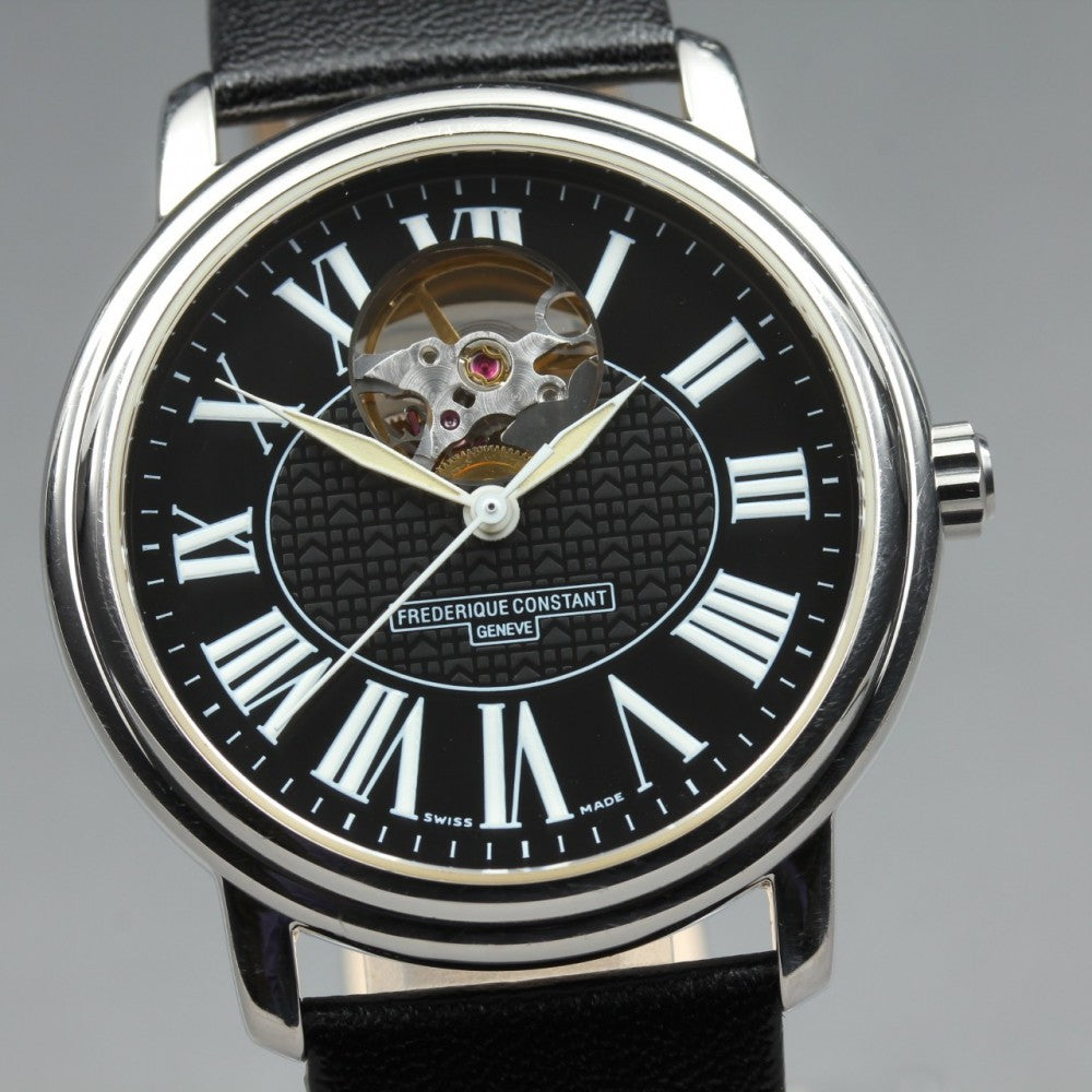 Near MINT FREDERIQUE CONSTANT Heartbeat FC-303/310X3P5/6 Black Auto 38.2mm Men's Watch