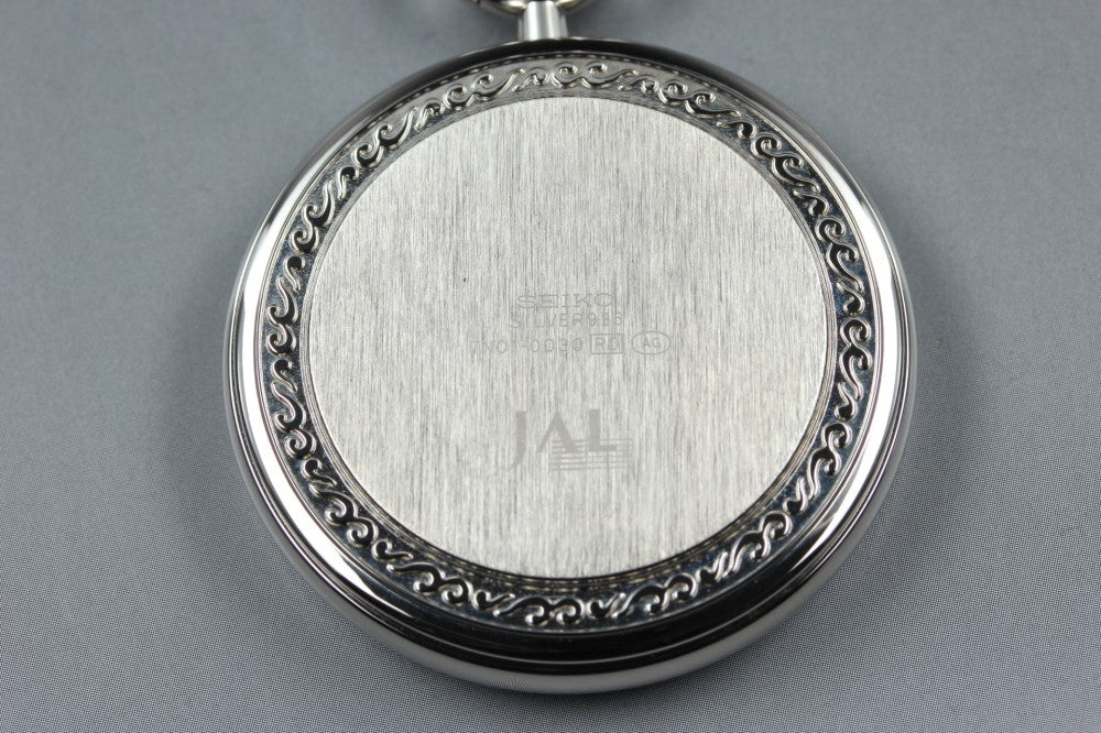 Near MINT SEIKO JAL 7N01-0030 Silver Quartz 43.8mm Men's Pocket Watch