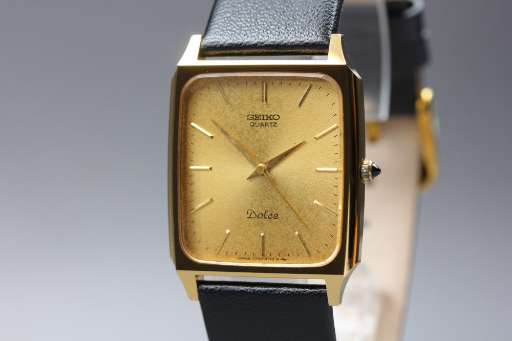Near MINT SEIKO Dolce 7731-5110 Gold Quartz 36.9mm Men's Watch 1984