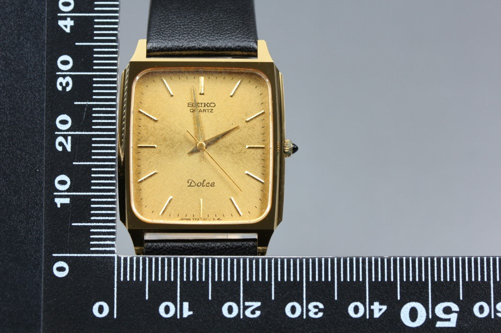 Near MINT SEIKO Dolce 7731-5110 Gold Quartz 36.9mm Men's Watch 1984