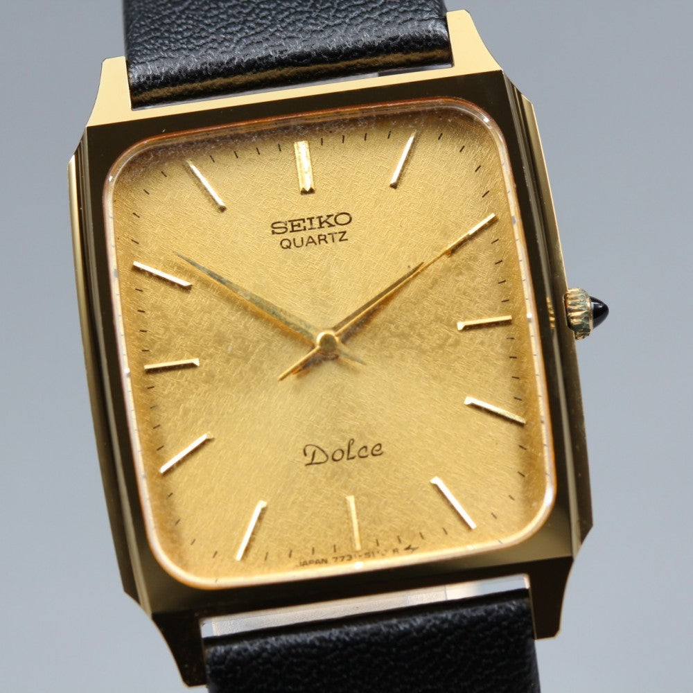 Near MINT SEIKO Dolce 7731-5110 Gold Quartz 36.9mm Men's Watch 1984