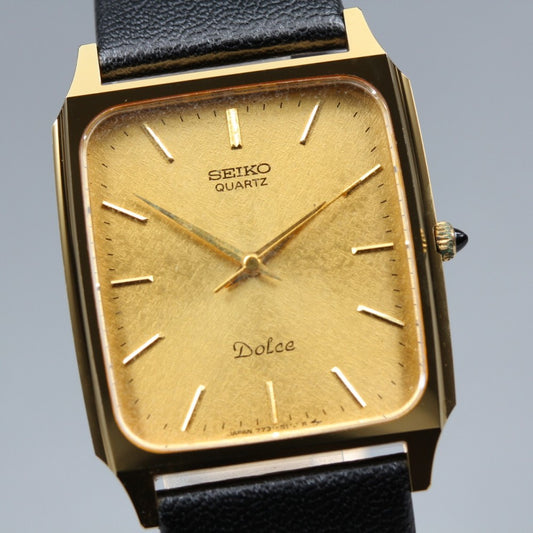Near MINT SEIKO Dolce 7731-5110 Gold Quartz 36.9mm Men's Watch 1984