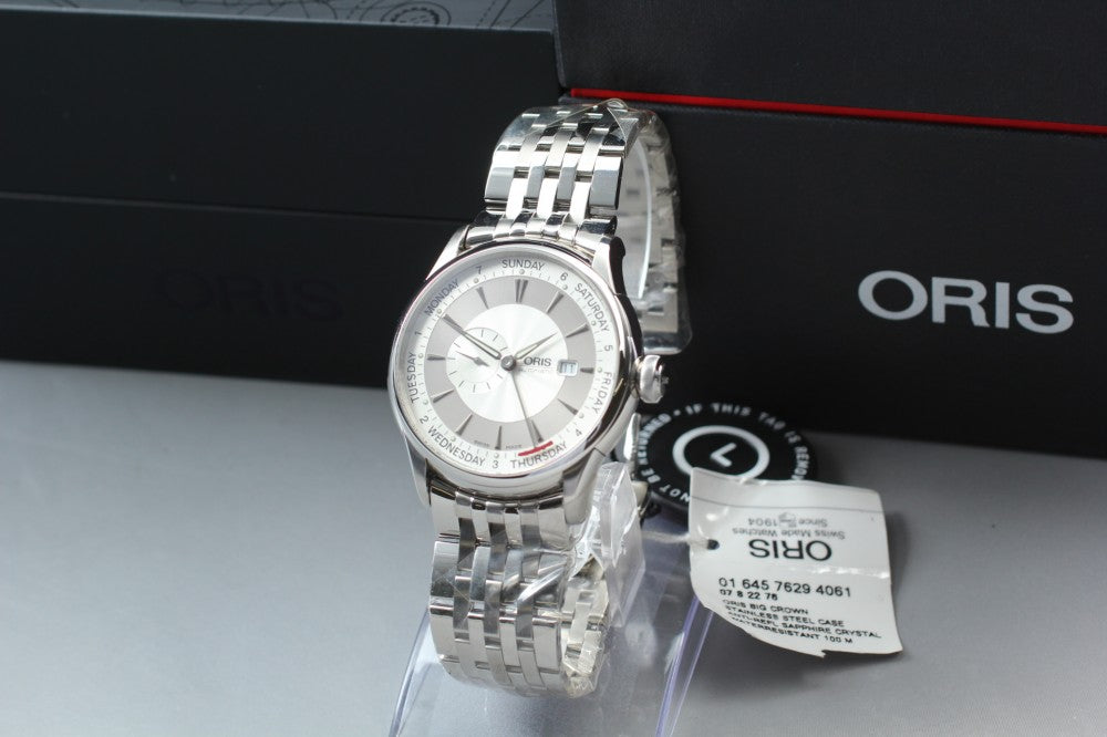 MINT ORIS Artelier Small Seconds Pointer Day 7596 Silver Auto 43.8mm Men's Watch