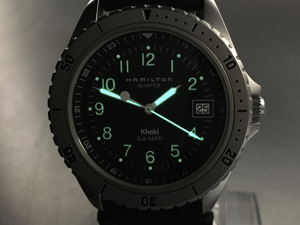 Near MINT HAMILTON Khaki 9745B Black Quartz 38.4mm Men's Watch
