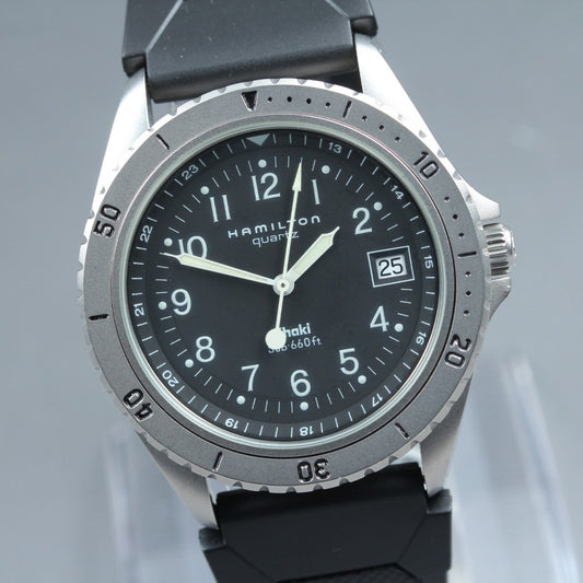 Near MINT HAMILTON Khaki 9745B Black Quartz 38.4mm Men's Watch