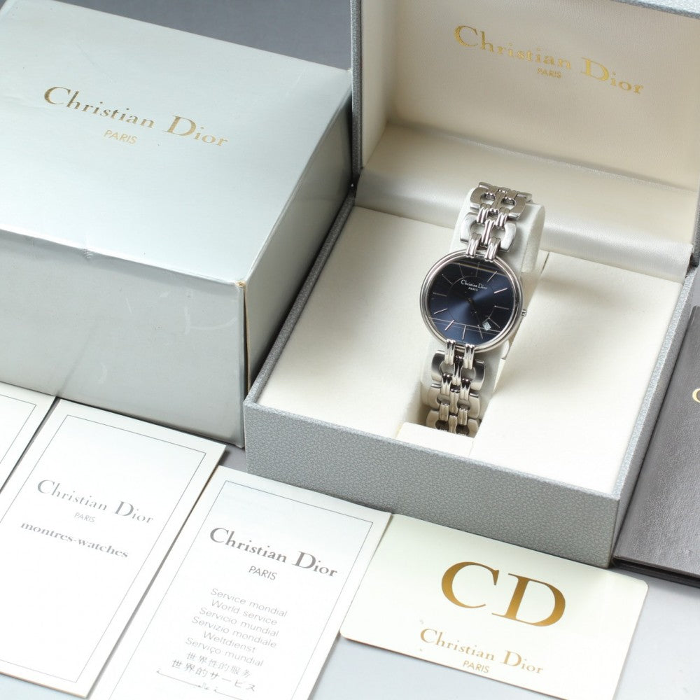 Near MINT Christian Dior Bagira D65-100 Navy Quartz 33mm Unisex Watch
