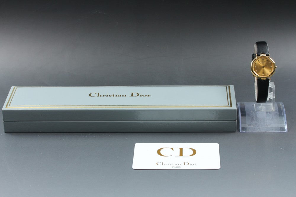 Near MINT Christian Dior D48-153 Gold Quartz 25.3mm Ladies Watch