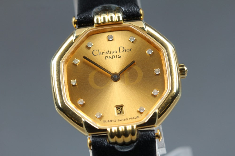 Near MINT Christian Dior D48-153 Gold Quartz 25.3mm Ladies Watch