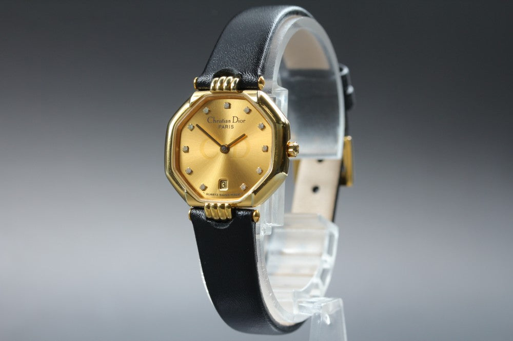 Near MINT Christian Dior D48-153 Gold Quartz 25.3mm Ladies Watch
