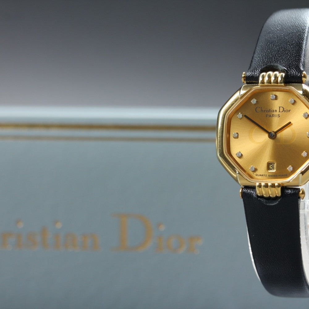 Near MINT Christian Dior D48-153 Gold Quartz 25.3mm Ladies Watch