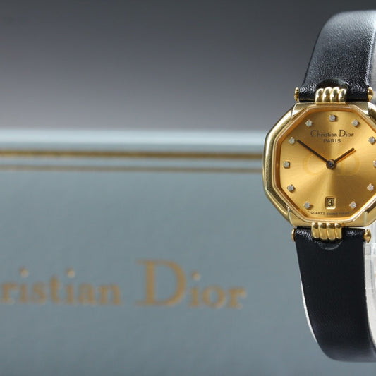 Near MINT Christian Dior D48-153 Gold Quartz 25.3mm Ladies Watch