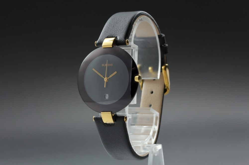 Near MINT RADO Kupole 129.3577.4 Black Quartz 28mm Ladies Watch