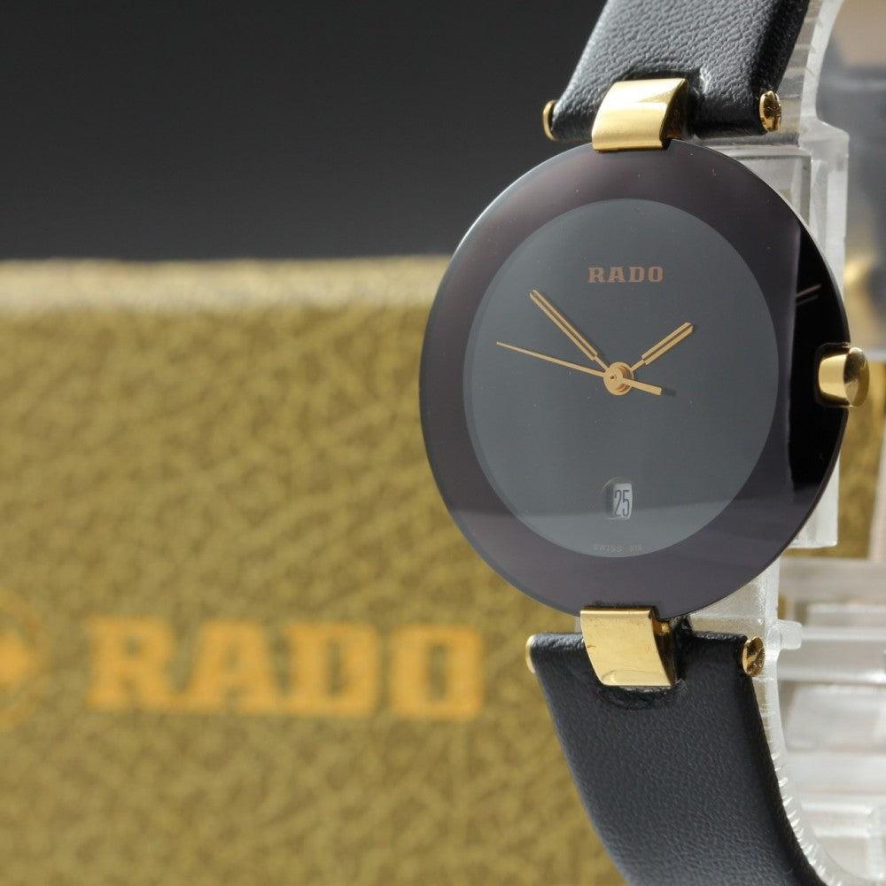 Near MINT RADO Kupole 129.3577.4 Black Quartz 28mm Ladies Watch