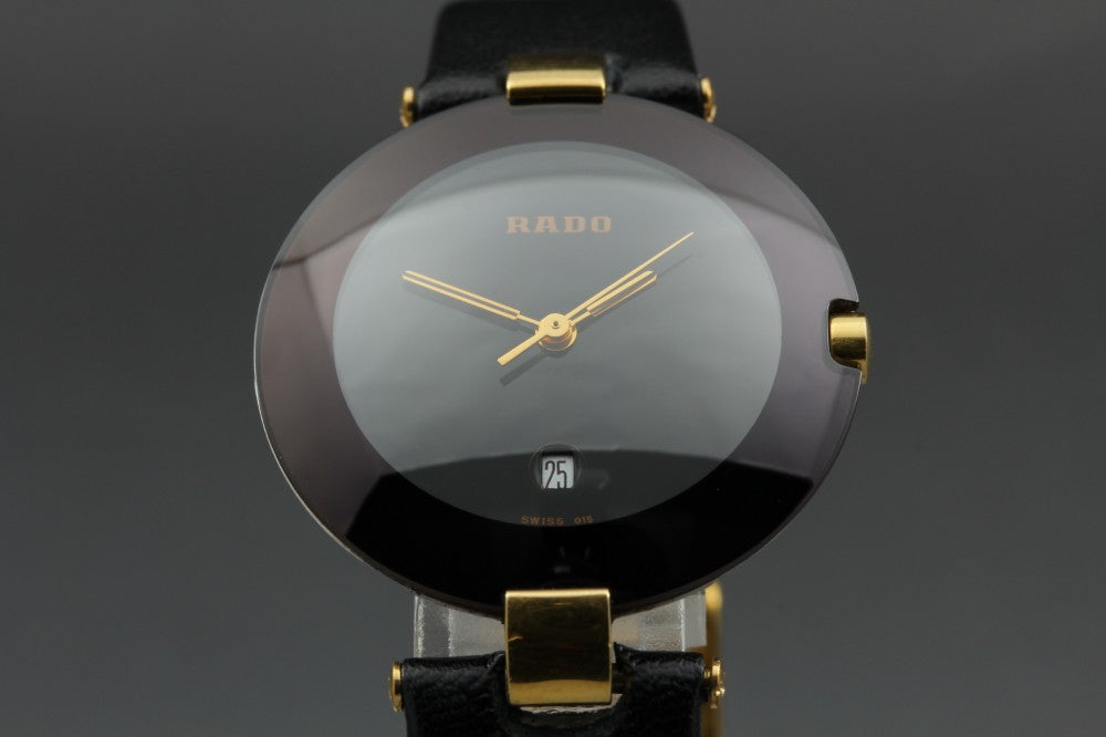 Near MINT RADO Kupole 129.3577.4 Black Quartz 28mm Ladies Watch