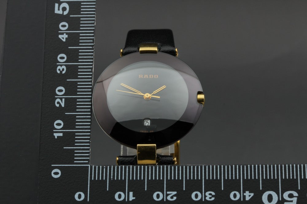 Near MINT RADO Kupole 129.3577.4 Black Quartz 28mm Ladies Watch