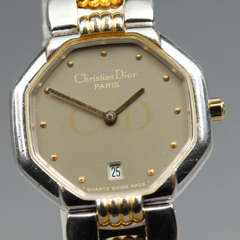 Near MINT Christian Dior Octagon 48.203 Brown Quartz 24.1mm Ladies Watch