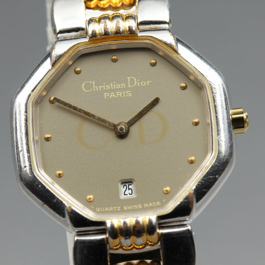 Near MINT Christian Dior Octagon 48.203 Brown Quartz 24.1mm Ladies Watch
