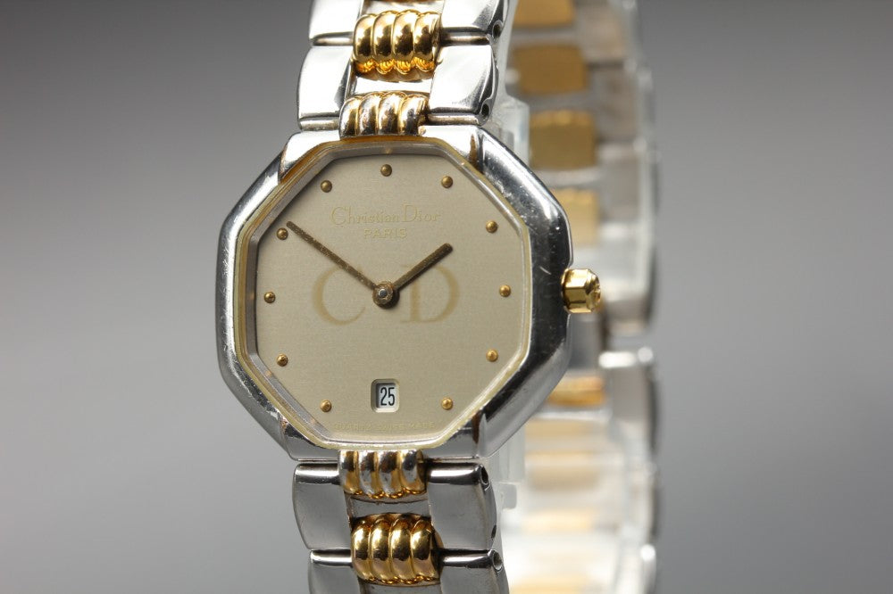 Near MINT Christian Dior Octagon 48.203 Brown Quartz 24.1mm Ladies Watch