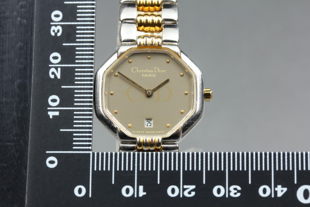 Near MINT Christian Dior Octagon 48.203 Brown Quartz 24.1mm Ladies Watch