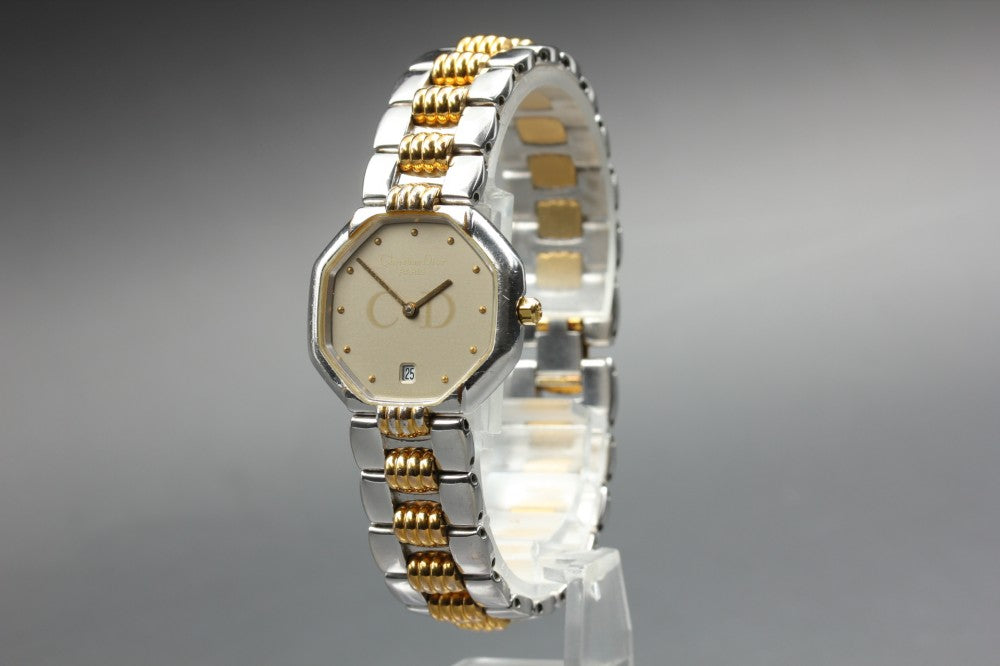 Near MINT Christian Dior Octagon 48.203 Brown Quartz 24.1mm Ladies Watch