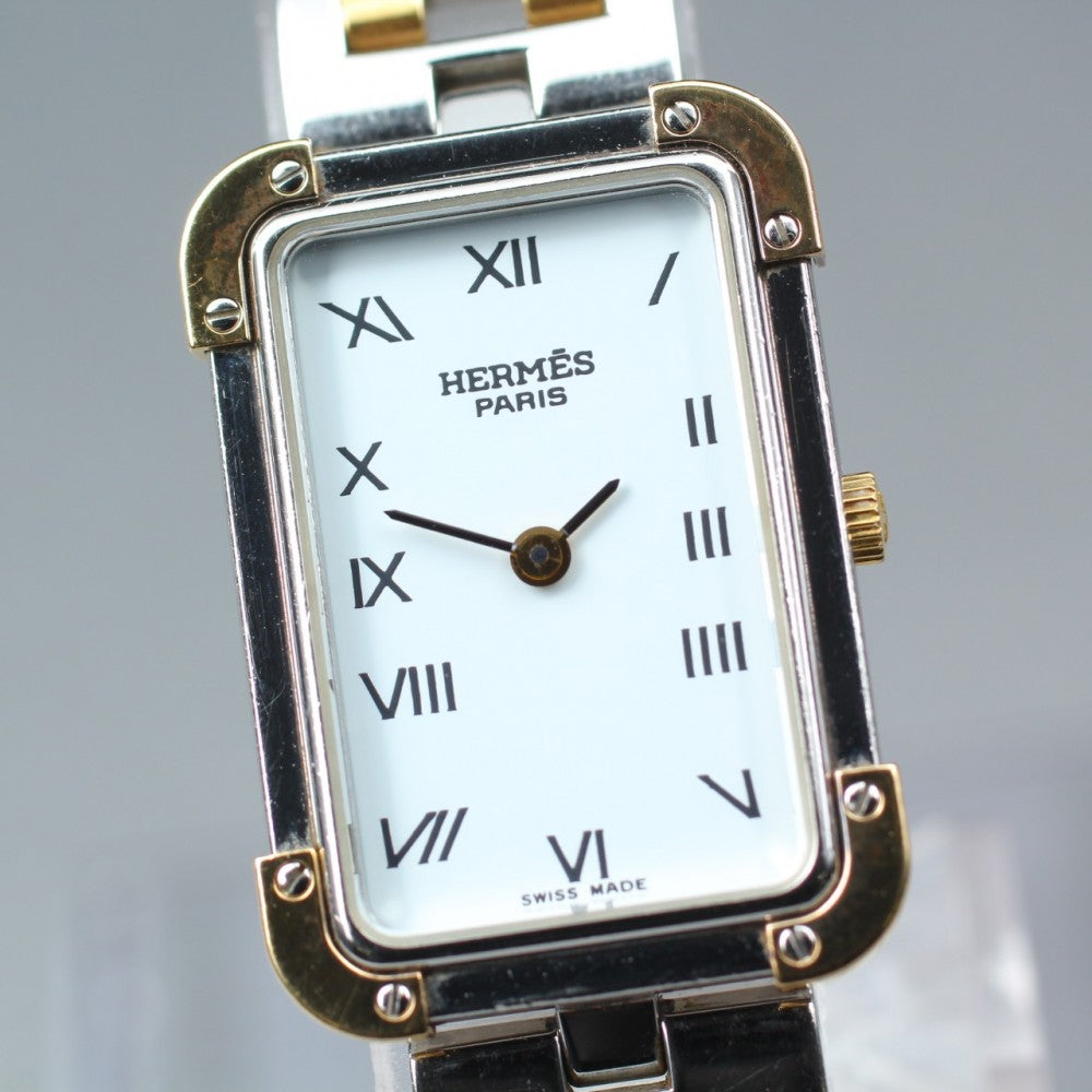 Near MINT HERMES Clojure CR1.220 White Quartz 17.9mm Ladies Watch