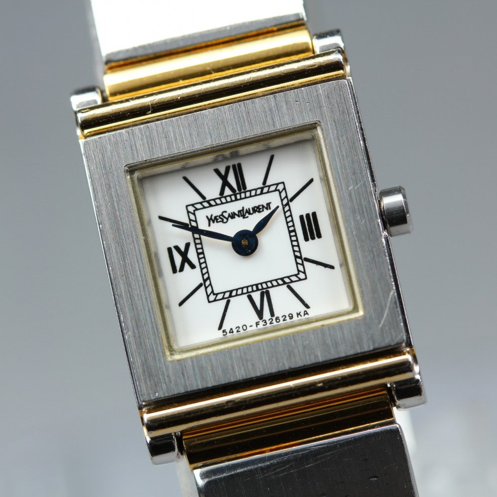 Near MINT Yves Saint Laurent 5420-F47602 White Quartz 16.7mm Ladies Watch