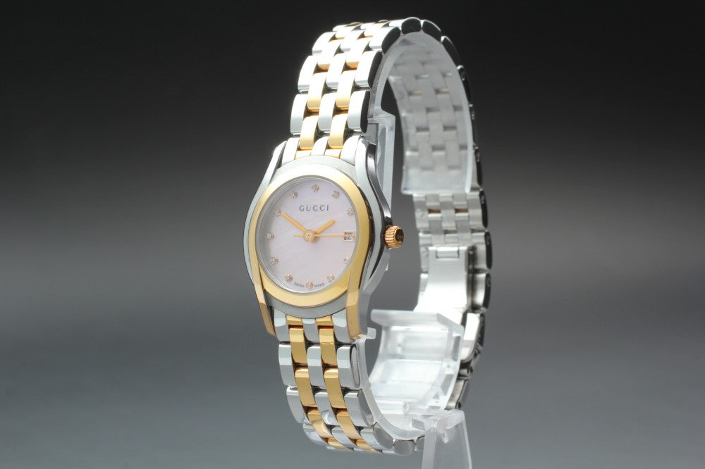 Near MINT GUCCI 5500L Pink Mother of Pearl Quartz 26.6mm Ladies Watch