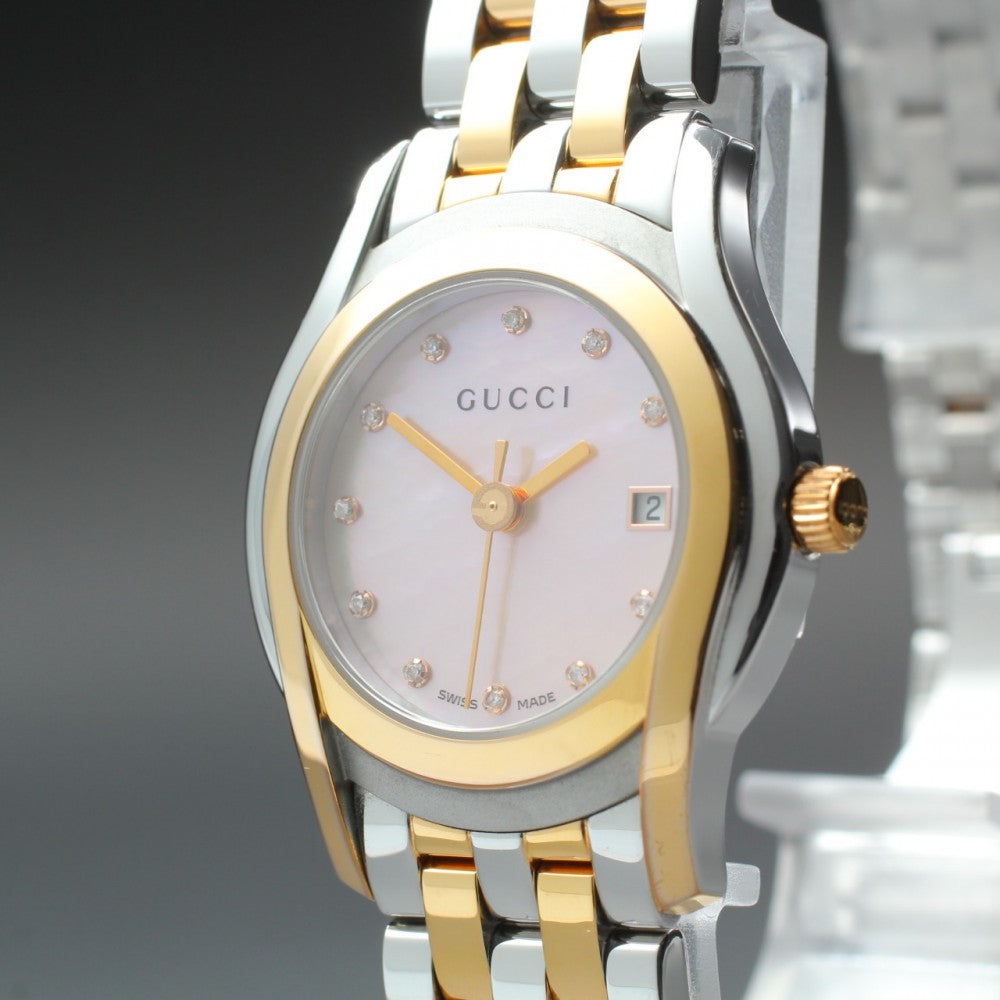 Near MINT GUCCI 5500L Pink Mother of Pearl Quartz 26.6mm Ladies Watch