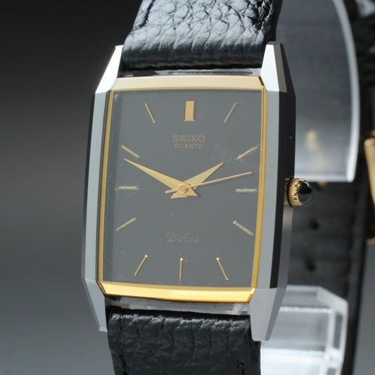 Near MINT SEIKO Dolce 7321-5710 Black Quartz 25.2mm Men's Watch 1987