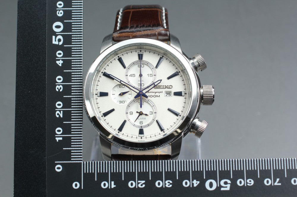 Near MINT SEIKO Chronograph SNAF51/7T62-0LG0 Silver Quartz 43.4mm Men's Watch