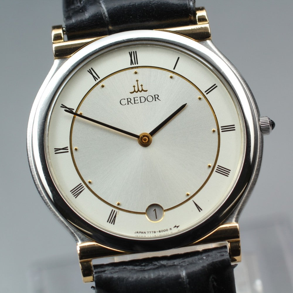 Near MINT SEIKO Credor 7779-6000 Silver Quartz 31mm Men's Watch 1988