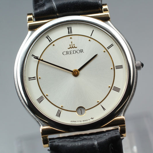 Near MINT SEIKO Credor 7779-6000 Silver Quartz 31mm Men's Watch 1988
