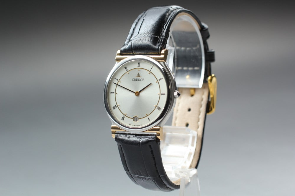 Near MINT SEIKO Credor 7779-6000 Silver Quartz 31mm Men's Watch 1988