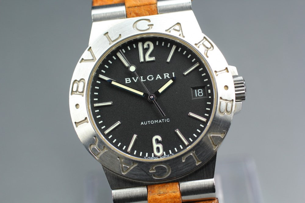 Near MINT BVLGARI Diagono LCV35S Black Auto 35.5mm Men's Watch
