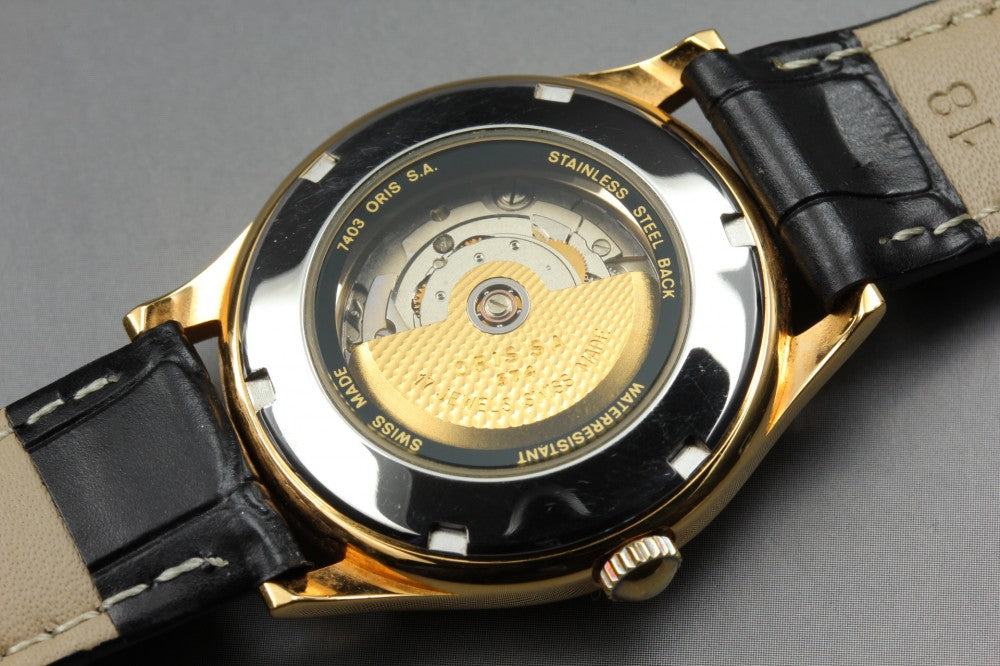 Near MINT ORIS Pointer Date 7403 S.A. Gold Auto 33.7mm Men's Watch