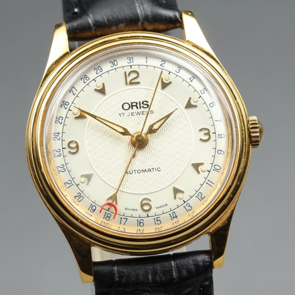 Near MINT ORIS Pointer Date 7403 S.A. Gold Auto 33.7mm Men's Watch