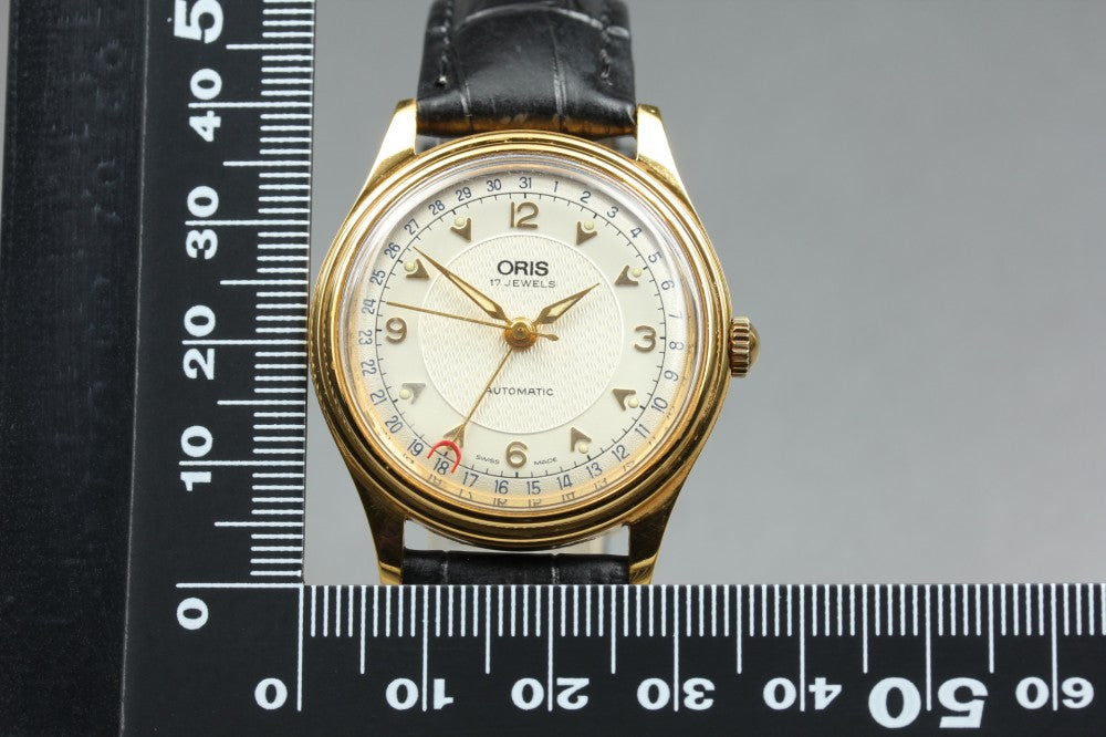 Near MINT ORIS Pointer Date 7403 S.A. Gold Auto 33.7mm Men's Watch