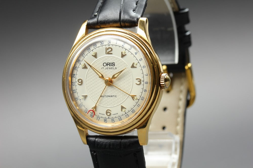 Near MINT ORIS Pointer Date 7403 S.A. Gold Auto 33.7mm Men's Watch