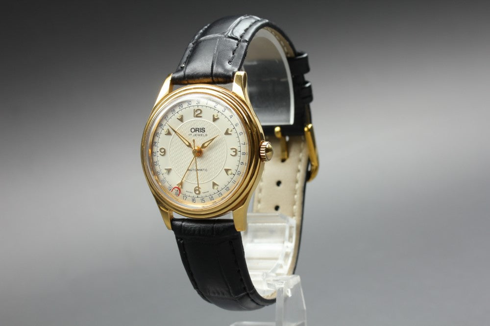 Near MINT ORIS Pointer Date 7403 S.A. Gold Auto 33.7mm Men's Watch