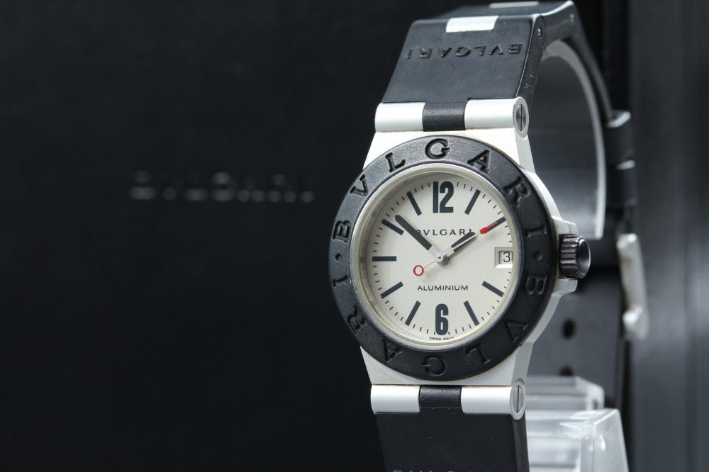 Near MINT BVLGARI Aluminum AL32A Silver Quartz 32mm Men's Watch