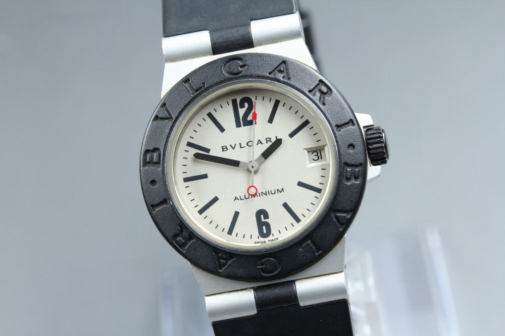 Near MINT BVLGARI Aluminum AL32A Silver Quartz 32mm Men's Watch